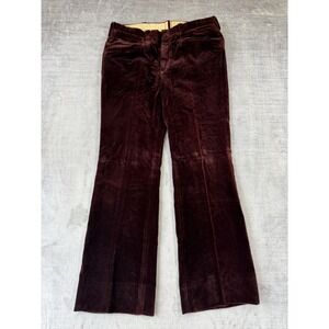 Vintage Velvet Trousers Mens 30x30 Burgundy 1970s Flare Lightning Zip Pants